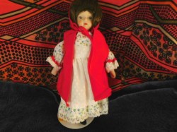 8" PORCELAIN GORHAM 80S DOLL RED RIDING HOOD, XMAS, ALICE IN WONDERLAND, HEIDI CHOICE, TAG